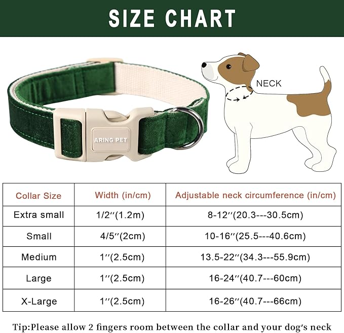 ARING PET Christmas Dog Collar-Cute Green Cotton Puppy Collar for Small Dogs, Adjustable Lightweight Pet Collars with Quick Release Buckle for Small Medium Large Dog