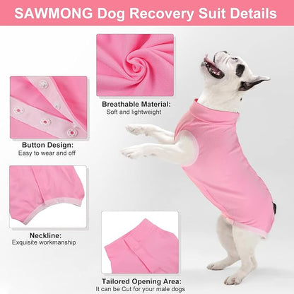 SAWMONG 2 Pack Recovery Suit for Dogs After Surgery, Dog Recovery Suit Soft Polyester, Pet Spay Surgical Suit Female Male, Dog Onesie Body Suit Substitute E-Collar Cone,L