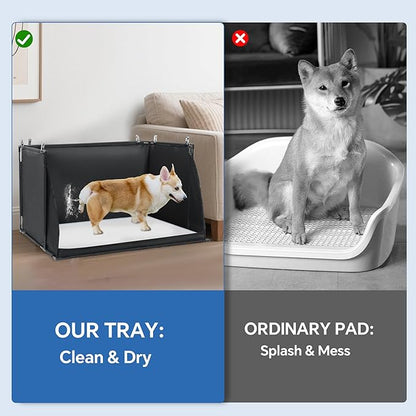 MABOZOO Dog Pee Pad Holder with High Walls, Foldable Dog Litter Box Pee Shields Indoor Dog Potty for Small and Medium Dogs, No Spill Pee Pad Holder Tray for Dogs Work (33.8*28*17.7in). Patent Pending