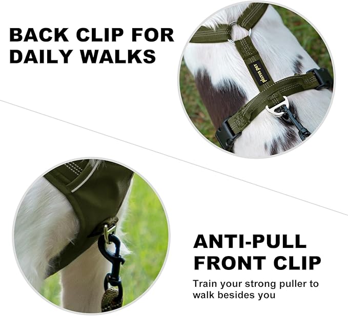 Plutus Pet No Pull Dog Harness, Reflective Adjustable Dog Vest Harness with Handle, Escape Proof, Soft Padded for Small Medium Large Dogs (Ranger Green, M)