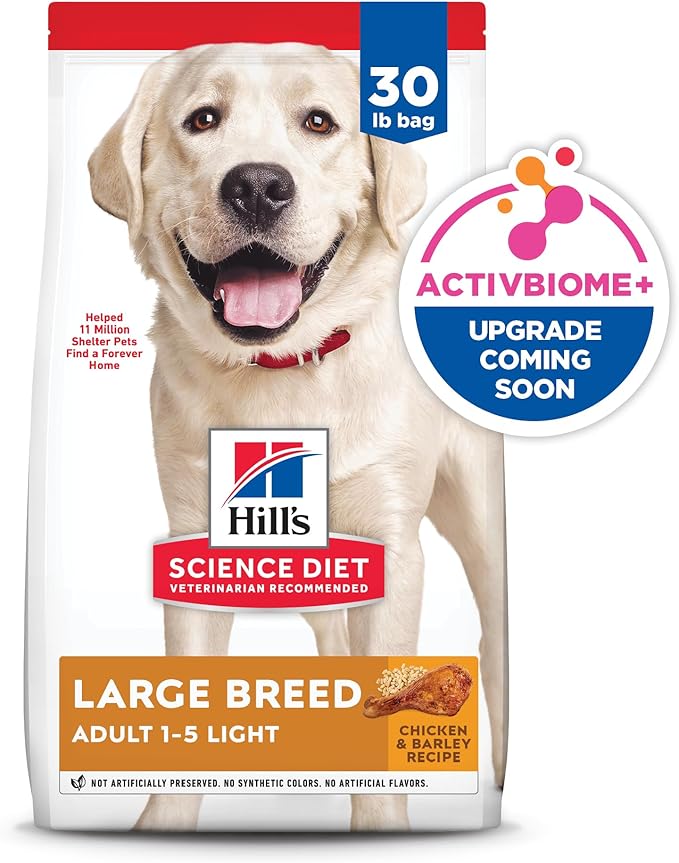 Hill's Science Diet Large Breed Light Adult Dry Dog Food 1-5, Quality Protein for Weight Management Support, Chicken & Barley, 30 lb. Bag