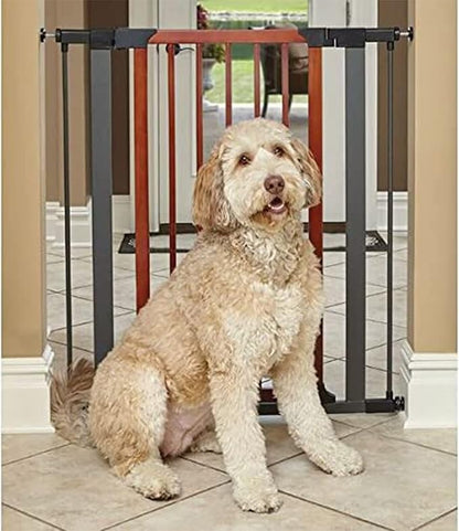 MidWest Homes for Pets 39-Inch Tall Pet Gate with Textured Graphite Frame and Decorative Wood Door, Expands to 38 Inches Wide, Includes 3-inch Extensions