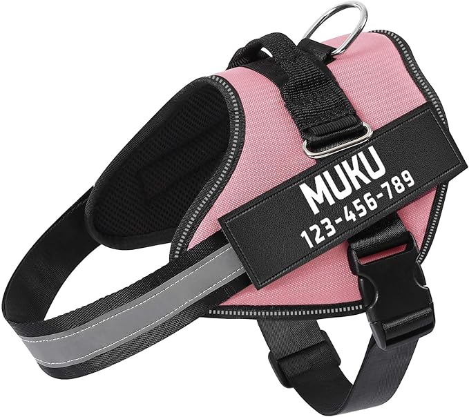 MUMUPET Custom Dog Harness Vest with 2 Personalized Name & Phone Patches, No Pull Reflective Adjustable with Handle, Soft Breathable Padding for Small Dogs (Pink, S)