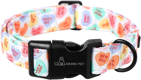 ARING PET Valentine's Day Dog Collar, Cute Candy Heart Pet Collars with Quick Release Buckle for Puppy Small Medium Large Boy Girl Dogs-XS