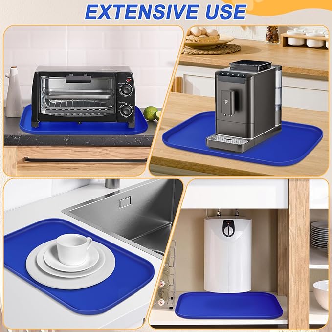 SMILOOL Silicone Pet Feeding Mat with Raised Edge for Food and Water, Dog Bowl Mats, Cat Bowls Placemat with High Lip for Floor Waterproof, Rubber Tray for Cats and Dogs 19 x 12 x0.7 Navy Blue