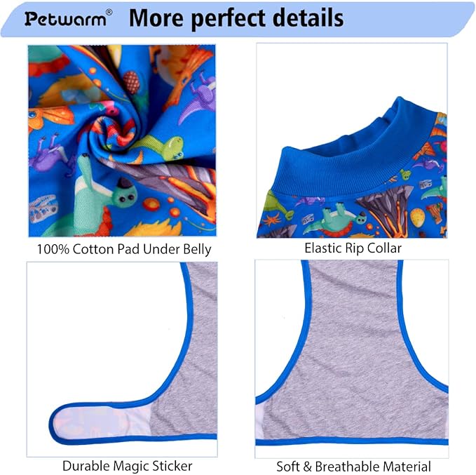 PetWarm Dog Recovery Suit, Surgery Suit for Dogs, Onesie for Dogs, Anti-Licking Dog Surgical Recovery Pajamas, Bodysuit for Abdominal Affected Areas Sensitive Skin Areas, Zoo Pattern, Blue, XL