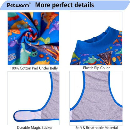PetWarm Dog Protective Suit, Surgery Suit for Dogs, Onesie for Dogs, Anti-Licking Dog Surgical Recovery Pajamas, Bodysuit for Abdominal Affected Areas Sensitive Skin Areas, Zoo Pattern, Blue, M