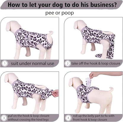 PetWarm Dog Surgical Recovery Suit, Dog Cone Alternative After Surgery, Covers Wounds, Prevents Licking, Fashionable and Protective, Lightweight and Breathable, Leopard Pattern, White, M