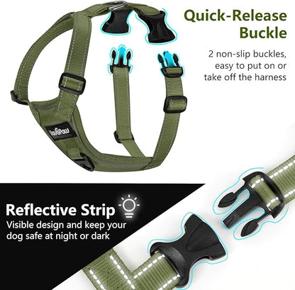 VavoPaw Dog Seat Belt Harness for Car, Dog Car Harness Adjustable Mesh Breathable & Dogs Seatbelt Safety Tether with Elastic Bungee for Small Medium Large Pets(Army Green, L)