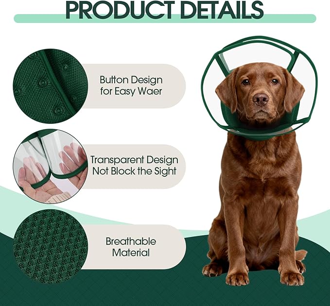 Kuoser Large Dog Cone Collar After Surgery, Soft Cone for Dogs to Stop Licking, Breathable Pet Recovery Collar Comfortable Elizabethan Collars, Adjustable Protective Dog Cones for Large Dogs, Green L