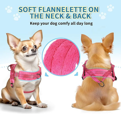 Lukovee No Pull Dog Harness and Leash Set, Soft Padded Small Dog Harness, Neck & Chest Adjustable Reflective Vest Puppy Harness with 4ft Lightweight Anti-Twist Dog Leash for Small Dogs (S, Pink)
