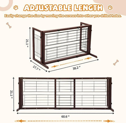 COZIWOW 38-67" Dog Gate Indoor, Free Standing Pet Gate for Doorways Extra Wide, Wooden Fence Puppy Safety Gates for The House, Stairs, Hallway, No Drilling Required,Brown