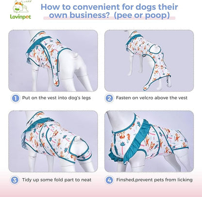 LovinPet Dog Recovery Suit for Large Medium Dogs - Bodysuit Onesie for Shedding Skin Disease Pet Pajamas Dog Anti Licking Bodysuit for Abdominal Wound After Surgery,Elephant,Green,L