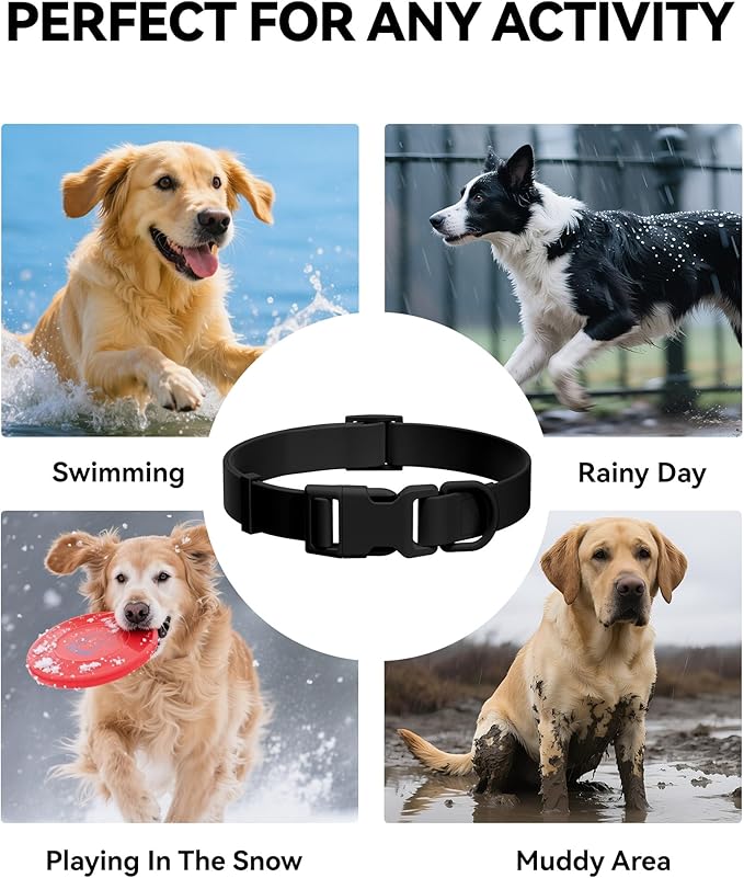 Waterproof Dog Collar, Rubber Adjustable Collars with Quick Release Buckle, Odor-Resistant, Easy to Clean Pet Collars for Small Medium or Large Dogs (Black, M 11.8-18.5 inch)