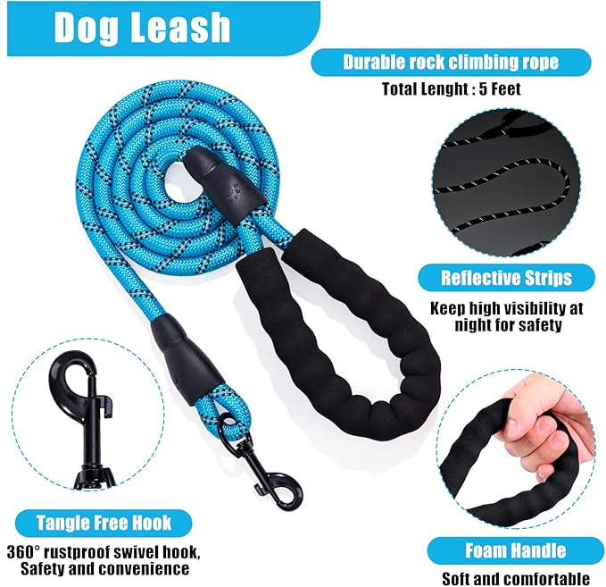 No Pull Dog Harness Adjustable Collar & Leash Set - Dog Halter Harnesses Collapsible Bowls & Poop Bag Dispenser Muzzle ID Tags Toys Fits Small Medium Large Dogs (Blue-M)