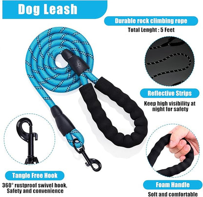 No Pull Dog Harness Adjustable Collar & Leash Set - Dog Halter Harnesses Collapsible Bowls & Poop Bag Dispenser Muzzle ID Tags Toys Fits Small Medium Large Dogs (Blue-M)