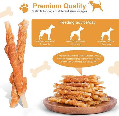 Chicken Wrapped Rawhides for Dogs Treats Puppy Training Snacks Sticks Dog Rawhide Chews All Natural Dog Treats 1lb