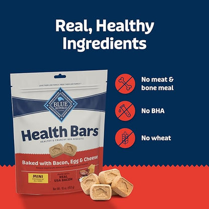 Blue Buffalo Health Bars Mini Crunchy Dog Biscuits, Oven-Baked with Natural Ingredients, Bacon, Egg & Cheese, 16-oz Bag