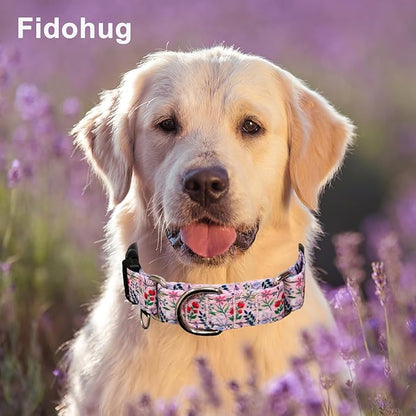Reflective Martingale Collar with Quick Release Buckle Anti Pulling Girl Female Dog Collars (Pink Flowers Plants, Large)