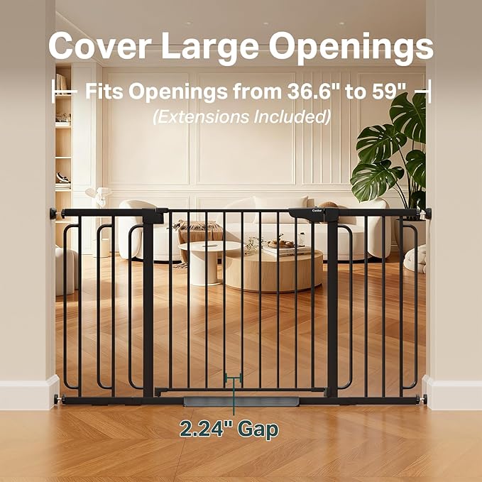 Cumbor Extra Wide Baby & Pet Gate Set, 29.7-51.5" & 36.6-59" Gates with Dual-Lock, Auto-Close, One-Hand Operation for Stairs, Hallways & Doorways