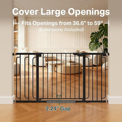 Cumbor Extra Wide Baby & Pet Gate Set, 29.7-51.5" & 36.6-59" Gates with Dual-Lock, Auto-Close, One-Hand Operation for Stairs, Hallways & Doorways