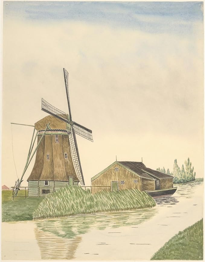 ArtDirect Flour mill De Koker or Zwarte-Hengst at Oosteinde 14, Wormer Unframed Art Print Giclee Poster by Johannes Nicolaas Eijman - Ready for Framing with Customization Sizes 8x10, 11x14, 16x20, 24x31, 36x46 and 47x60 inches