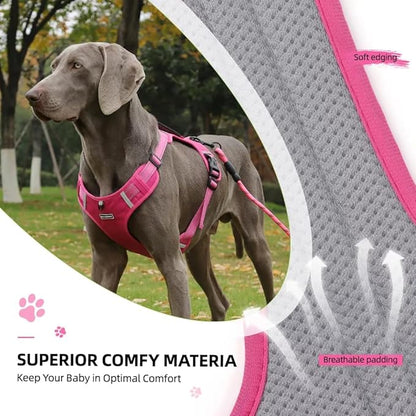 Dog Harness No Pull Adjustable Reflective,for Medium and Large Small Dog with Leash 59.06in (Fuscia, L)