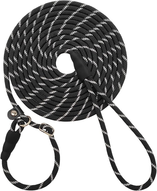 20FT Long Slip Lead Dog Leash, 12ft 30ft 50ft Reflective Rope Training Leash Anti-Choking for Medium Dogs Small Puppy Pets (Black)