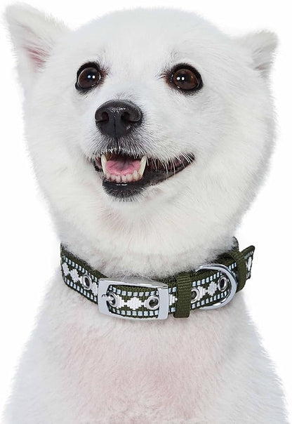 Blueberry Pet Reflective Jacquard Dog Collar with Neoprene Padding & Metal Buckle | Soft & Adjustable Safety Collar - Olive, Neck 13-16.5", for Medium Breed