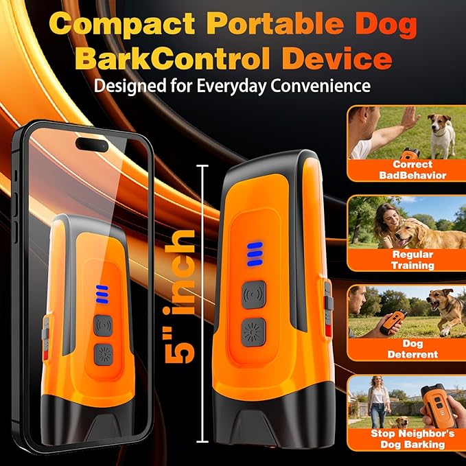 Dog Bark Deterrent Device 2X Anti Barking Device for Dogs, 4 Modes Stop Neighbors Dog Barks Control Indoor Outdoor Yard 50ft Range Compact Gentle Leader for Dogs Rechargeable Puppy Behavior Aids