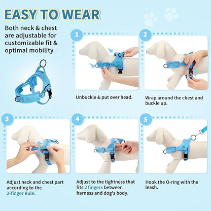 Lukovee No Pull Dog Harness and Leash Set, Soft Padded Small Dog Harness, Neck & Chest Adjustable Reflective Vest Puppy Harness with 4ft Lightweight Anti-Twist Dog Leash for Small Dogs (LBL, XXS)