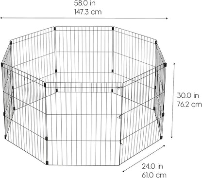 IRIS USA 30" 8-Panel Metal Pet Dog Puppy Playpen, Indoor/Outdoor Dog Fence, 58 x 58 x 30, Foldable, Customizable, Black