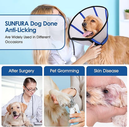 SUNFURA Dog Cones for Large Dogs, Soft Dog Cone to Stop Licking After Surgery, Detachable Pet Recovery E-Collar Alternative for Wound Healing, Blue XL