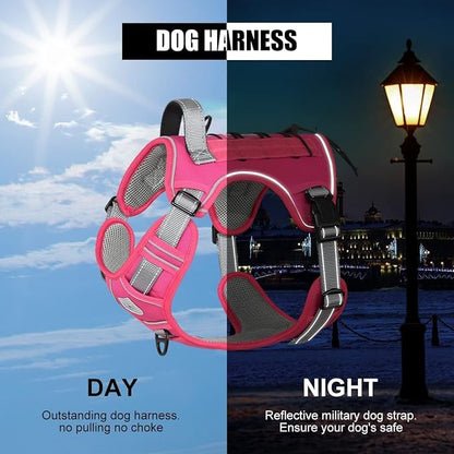 CBBPET Tactical Dog Harness for Small Medium Large Dogs No Pull Adjustable Harness Training Easy Control Pet Vest,Reflective Working Training (Rose Red M(Neck:17-26,Chest:24-36))