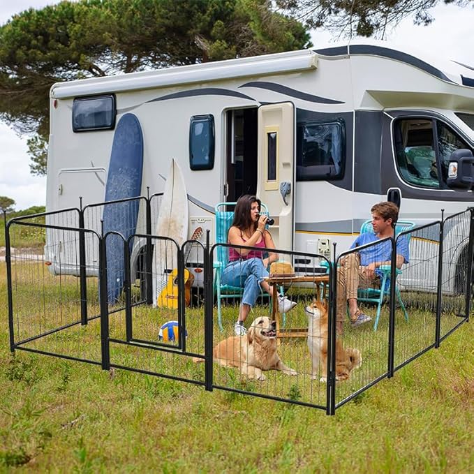 fowick 32" H x 32" W Dog Playpen 10 Panels, Black Metal Puppy Exercise Pen for Indoors & Outdoors, Foldable Animal Barrier Fence, Portable Pet Play Pen for Small Dogs & Rabbits, No Dig Fence