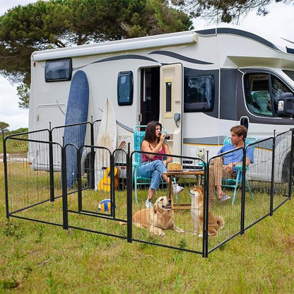 fowick 32" H x 32" W Dog Playpen 10 Panels, Black Metal Puppy Exercise Pen for Indoors & Outdoors, Foldable Animal Barrier Fence, Portable Pet Play Pen for Small Dogs & Rabbits, No Dig Fence
