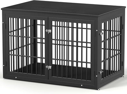 rehomerance 48 Inch Heavy Duty Dog Crate Furniture for Large Dogs, Decorative Pet House End Table, Extra Large Wooden Cage Kennel Furniture Indoor, Black