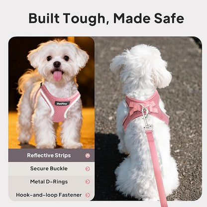PetiFine Step in Small Dog Harness and Leash Set, Breathable All Weather Air Mesh Reflective Escape Proof, Step-in Vest Harnesses for Puppy(S, Pink)