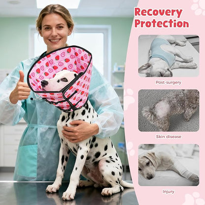 Avont Dog Cone Alternative, Adjustable Soft Comfy Foldable E Cones for Medium Large Dogs After Surgery, Escape-Proof Elizabethan Collar for Surgical Wound Recovery Stop Licking -Strawberry(XL)