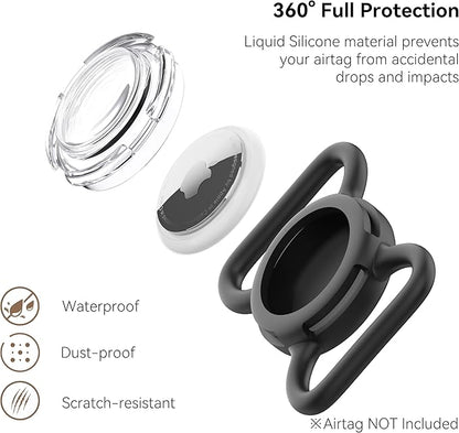 Waterproof Airtag Dog Collar Holder, Silicone & ABS Airtag Holder for Dog & Cat Collars, Ultra-Durable, Lightweight and Protective Airtag Case (Black & Pink, Large)