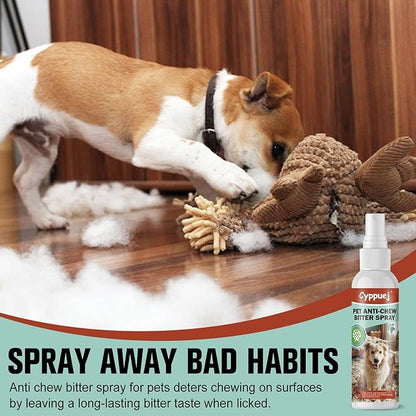 No Chew Spray for Dogs and Cats - Bitter Apple Spray to Stop Chewing Furniture, Shoes, Wires - Natural, Safe Training Aid for Puppies & Cats to Stop Biting,Alcohol-Free (4.06 Fl Oz)