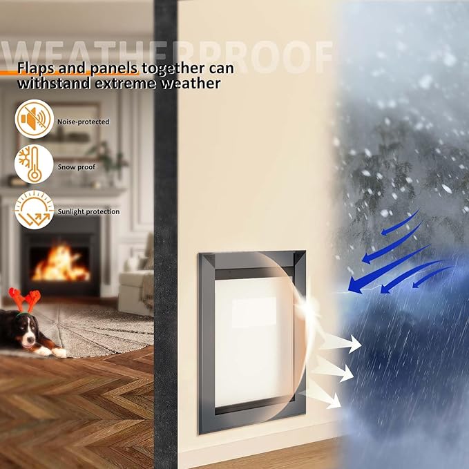 FreeStanding XL Dog Door for Wall, Extra Large Dog Door with Heavy Duty Aluminum Frame, Telescoping Tunnel, Double Magnetic Flaps and Double Sliding Lock Panels, Up to 220lbs, X-Large, Smoky Gray