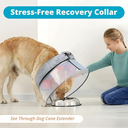Inflatable Dog Cone with Transparent Shield, Protective Dog Donut Collar After Surgery to Stop Licking, Soft Donut Cone for Large Pets, Adjustable Recovery Collar with Buckle Visibility
