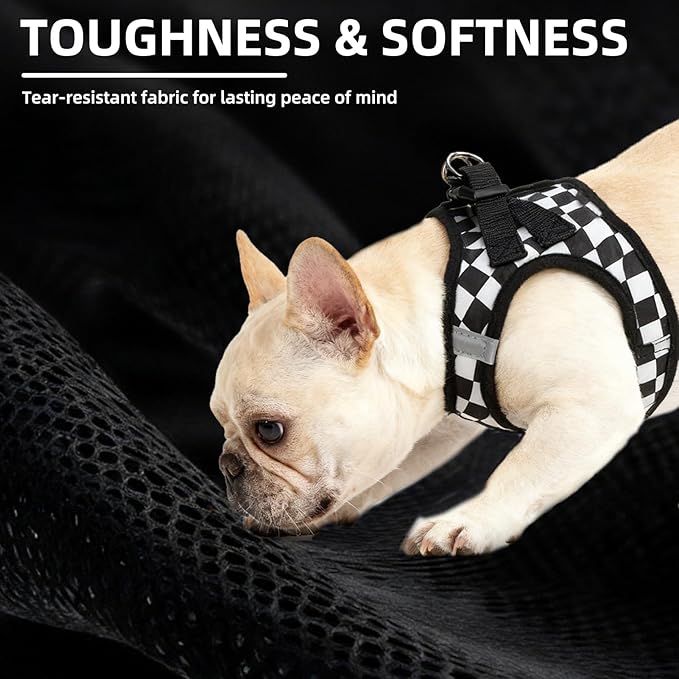 PUPTECK Adjustable Dog Harness Collar and Leash Set Step in No Pull Pet Harness for Small Medium Dogs Puppy and Cats Outdoor Walking Running, Checkered Black&White L