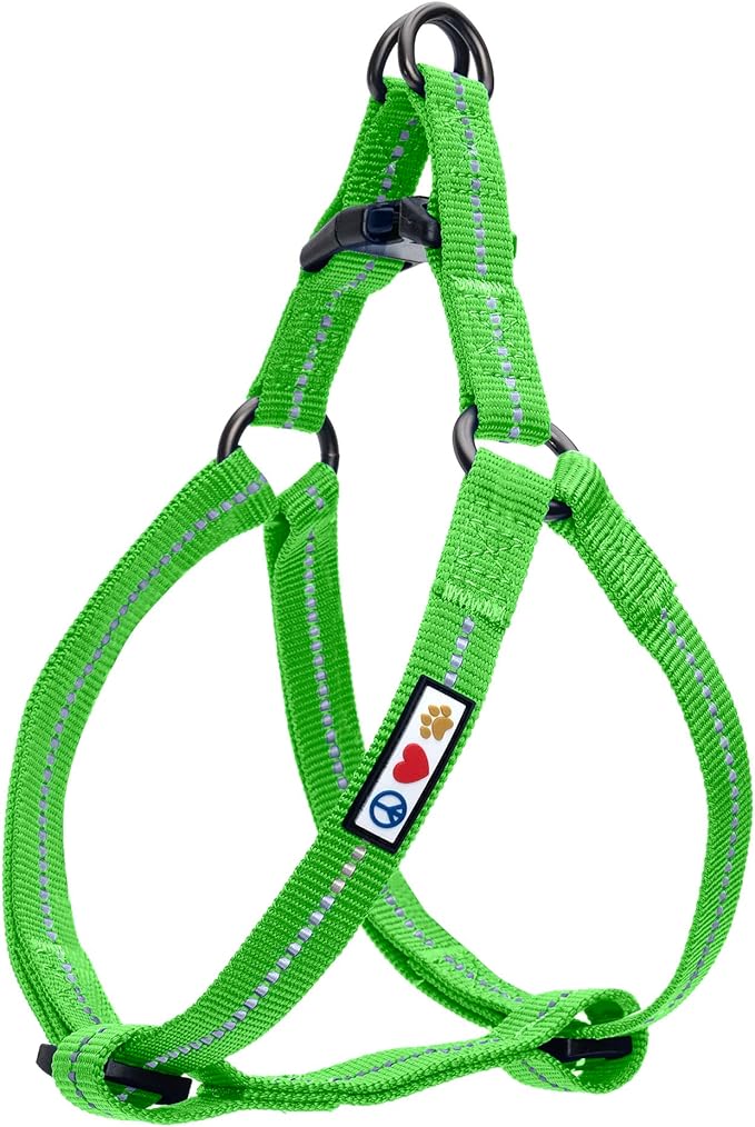 Pawtitas Recycled Reflective Step-in Dog Harness – Adjustable No-Pull Vest for Puppies to Seniors, Safe & Comfortable M Green