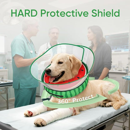 Supet Raised Inflatable Dog Cone After Surgery - Adjustable Recovery Donut Collar with Removable Shield to Stop Licking Wounds & Protect Stitches - Soft Dog Cone Alternative for Dogs (Watermelon,M)
