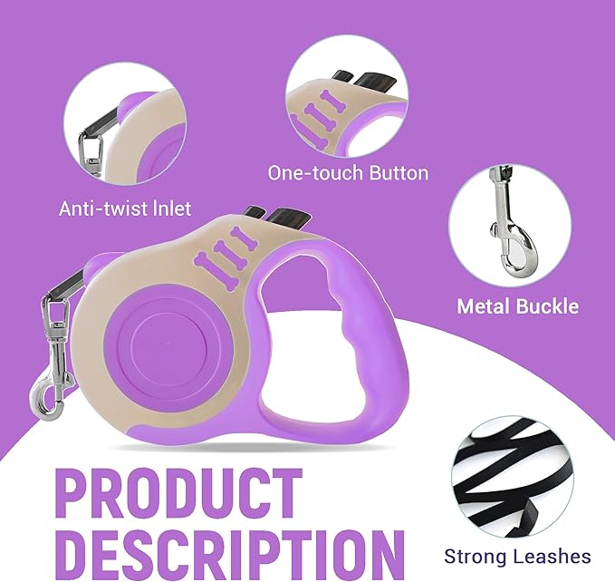 Retractable Dog Leash Automatic Telescopic Tractor Dog Tape, Pet Tape 10/16 FT Durable and Convenient, with Folding Bowl, Dispenser, Rubbish Bags, Suitable for Small and Medium Dogs