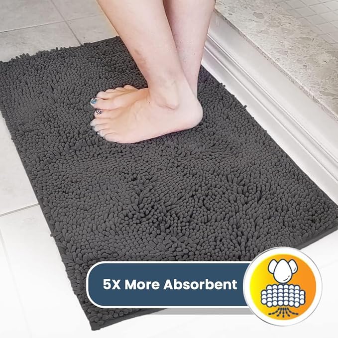 Muddy Mat® | Super Absorbent Door Mat Indoor, Microfiber Quick Dry Chenille Entryway Rug, Non-Slip Front Door Mat, Indoor Mats for Entryway, Machine Washable Pet Rug, Charcoal 24" x 72"