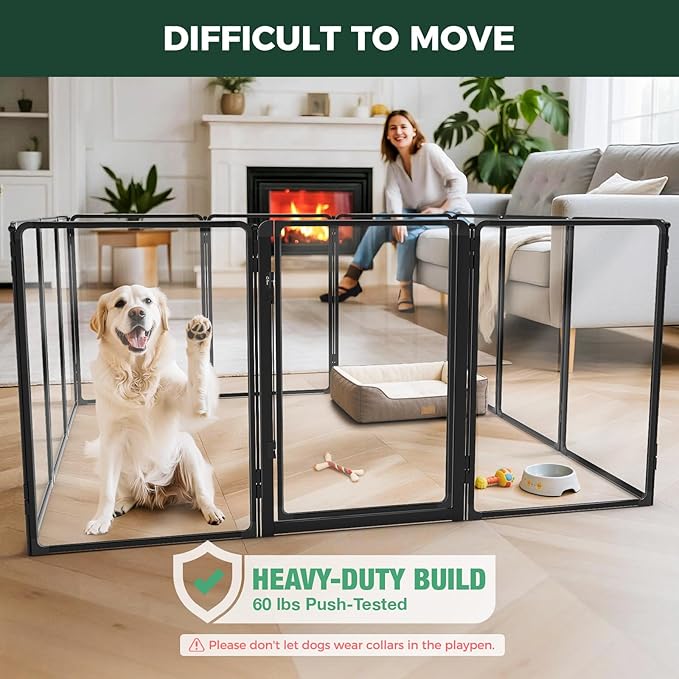 FXW AuraSpace Pro Acrylic Indoor Dog Playpen, Heavy-Duty with Metal Frame, 40" Height 12 Panels for Medium and Large Dogs, Black│Patented