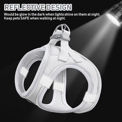 GAMUDA Small Pet Harness Collar and Leash Set, Step in No Chock No Pull Linen Fabric Soft Mesh Dog Vest Harnesses Reflective for Dogs Puppy Cats Kitten Rabbit (White, XS)